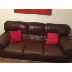 Brown Leather 3 Seater Sofa and Electric Reclining Chair