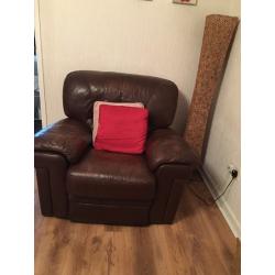 Brown Leather 3 Seater Sofa and Electric Reclining Chair