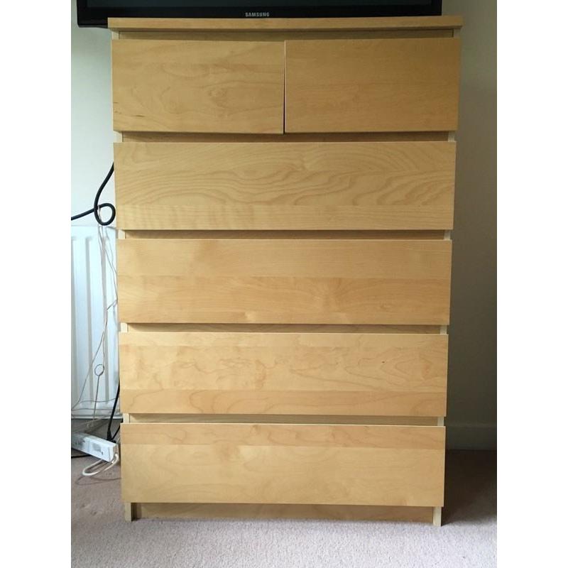 MALM, oak veneer, chest of 6 drawers