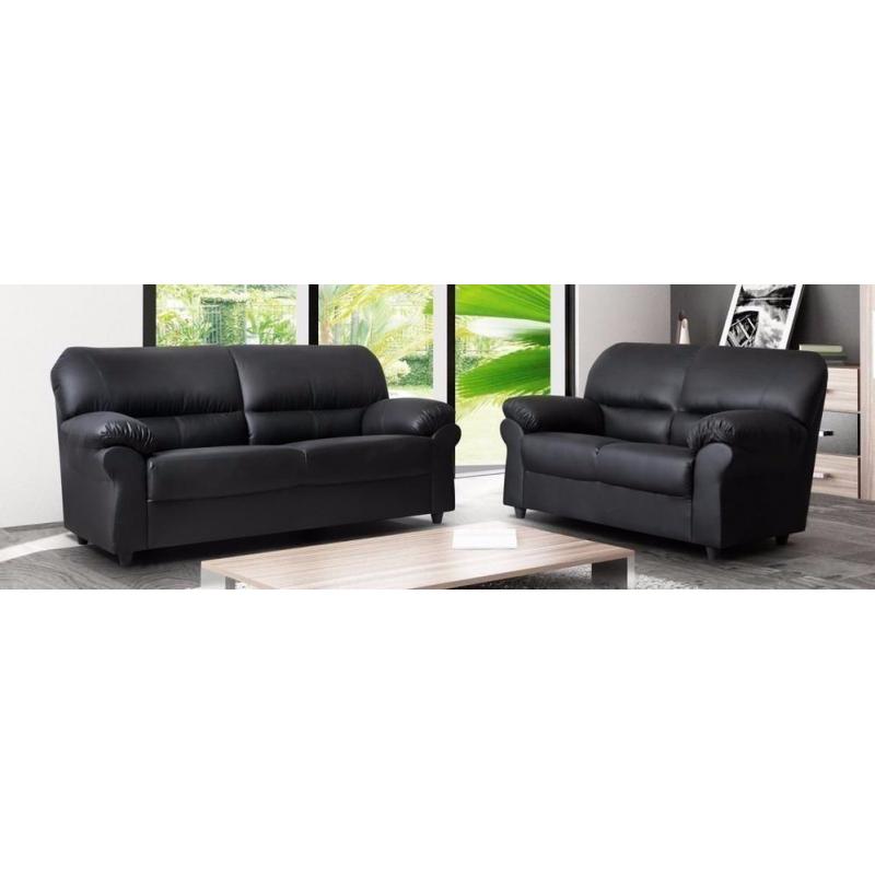 TODAY ONLY last few leather 3+2 sofas brand new black free pouffe