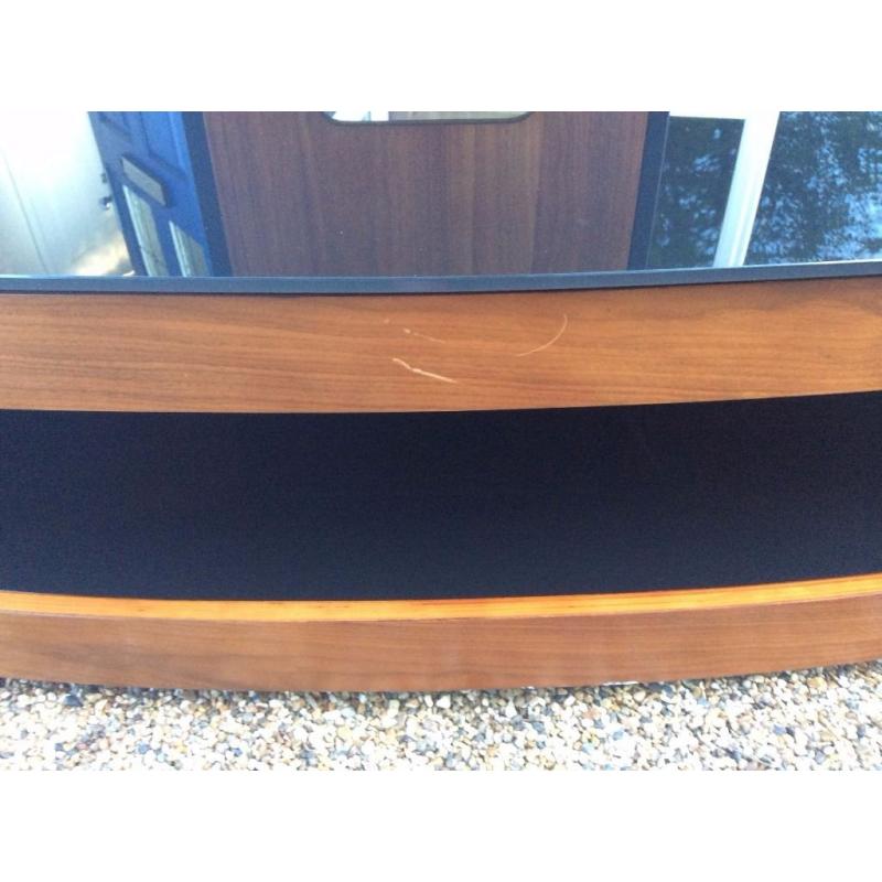 solid wood and high gloss black glass TV stand