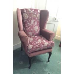 Lovely comfortable High backed pink wing armed chair