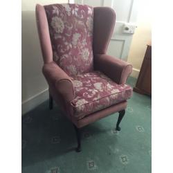 Lovely comfortable High backed pink wing armed chair