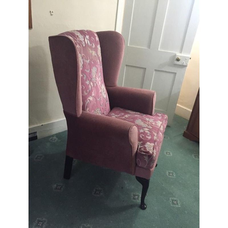 Lovely comfortable High backed pink wing armed chair