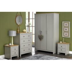 4 Piece Classic bedroom set 3 door wardrobe/ chest / 2x bedside table Grey/Oak effect RRP 299