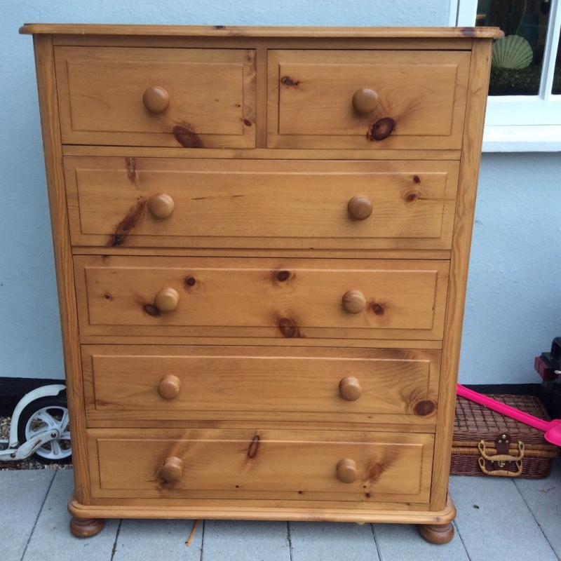 Six drawer pine chest of drawers