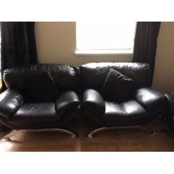 Black faux leather 3 seater and 2 arm chairs