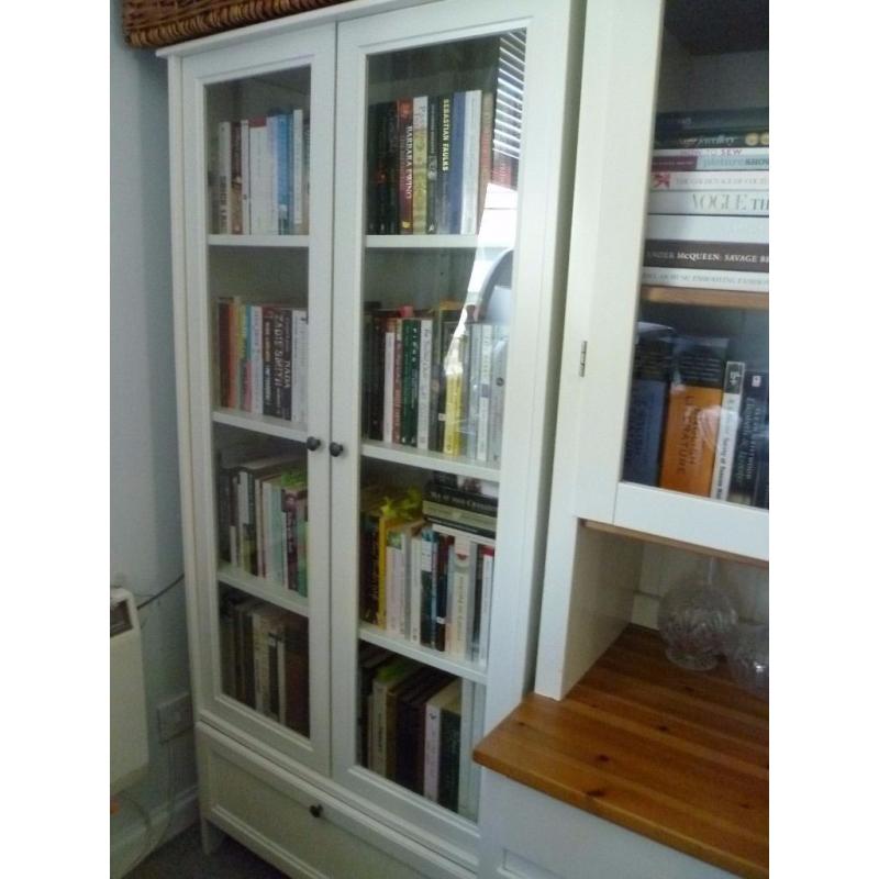 Ikea Hemnes white bookcase with drawer and glass doors