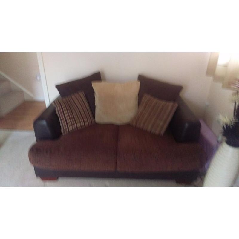 2 x harveys brown leather and material sofas