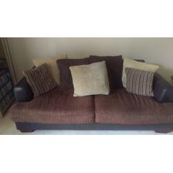 2 x harveys brown leather and material sofas