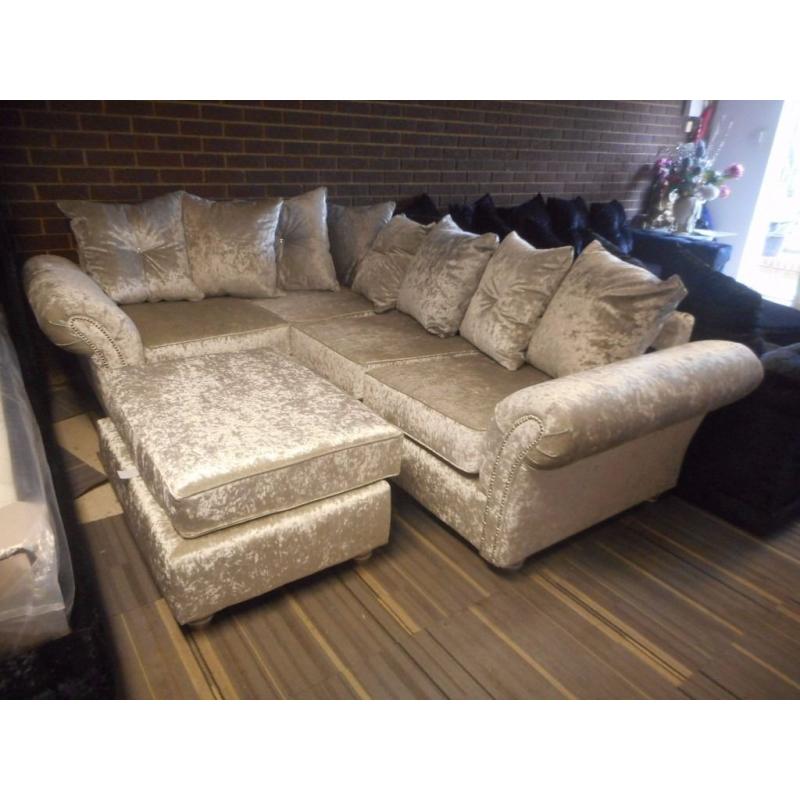 BRAND NEW SILVER CRUSHED VELVET CORNER SUITE / CORNER GROUP / CORNER SOFA