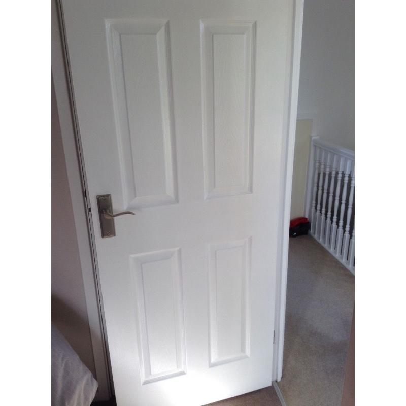 4 x Internal White panelled wood grain effect doors