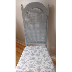 LOVELY VINTAGE FRENCH SHABBY CHIC GREY RATTAN BACK CHAIR ~ A