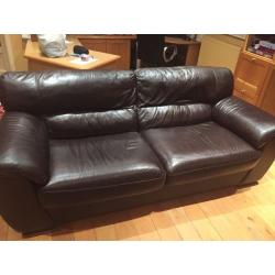 Brown genuine leather three seater sofa