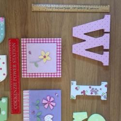 Wooden Letters 'WISH' and 'DREAM' and three small tile pictures (see image for sizes)