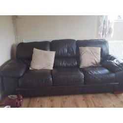 3seater reids leather brown sofa plus matching chair