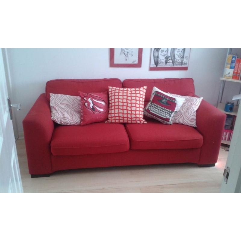 3 Seater Red Sofa +cushions