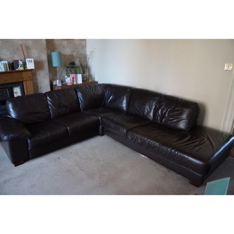 Stylish dark brown leather corner sofa for sale