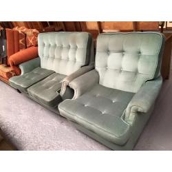 RETRO BUTTON BACK SETTEE + CHAIR - LOVELY SHAPE!