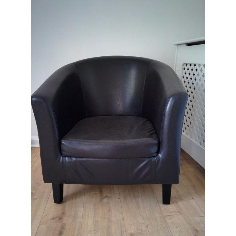 Chocolate brown leather style tub chair