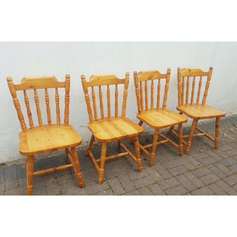 Four Solid Pine Farmhouse Chairs - Thick Stick Back - Very Comfortable Dining Chairs