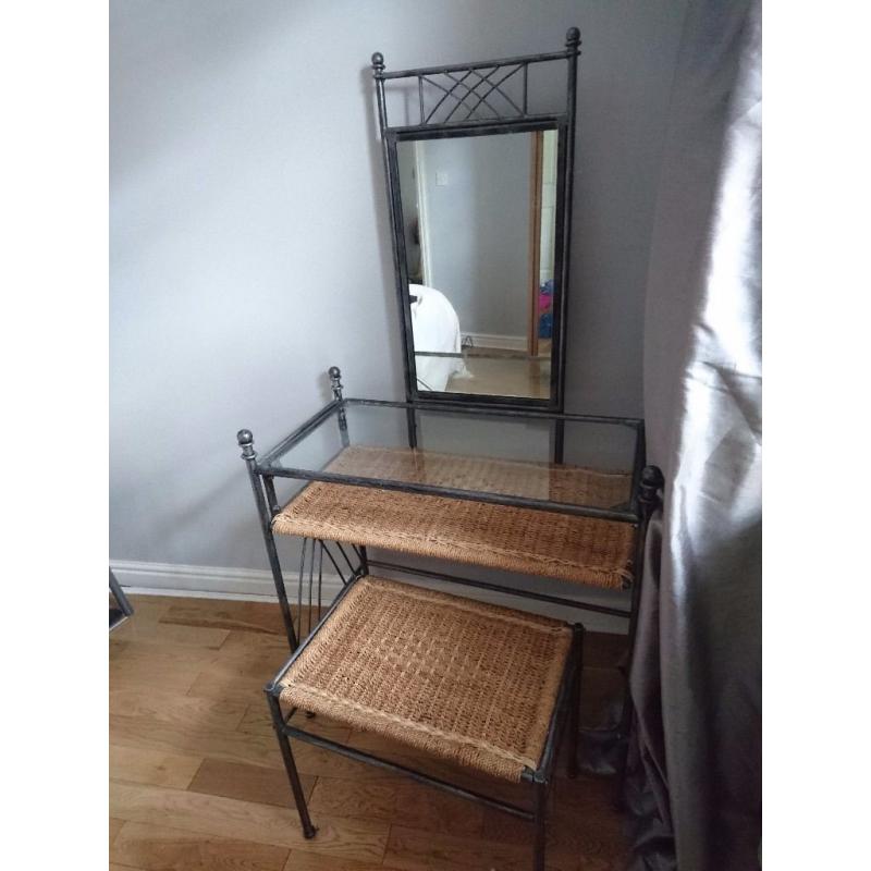 Wrought iron and wicker dressing table.