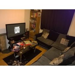 Black and Glass Coffee Table and TV Unit