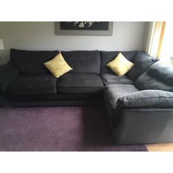 Charcoal cord fabric corner sofa