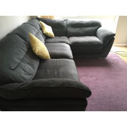 Charcoal cord fabric corner sofa