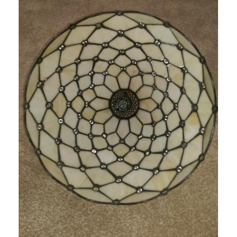 Large Tiffany style cream and clear jewel style lampshade shade