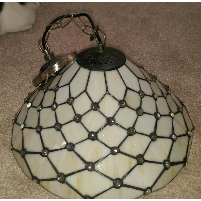 Large Tiffany style cream and clear jewel style lampshade shade