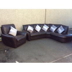 SOLD 7 MINS Real Leather Corner Sofa And Lazyboy Electric Chair All In Dark Brown (Can Deliver)