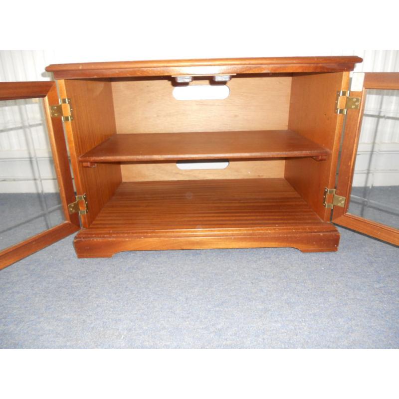 Low TV Cabinet - Glass Doors - Teak - Casters