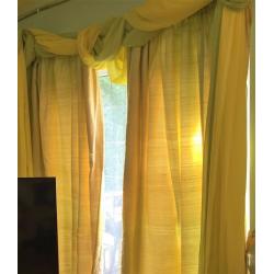 Raw Silk long curtains for Patio doors or big windows lime green and yellow to brighten up any home