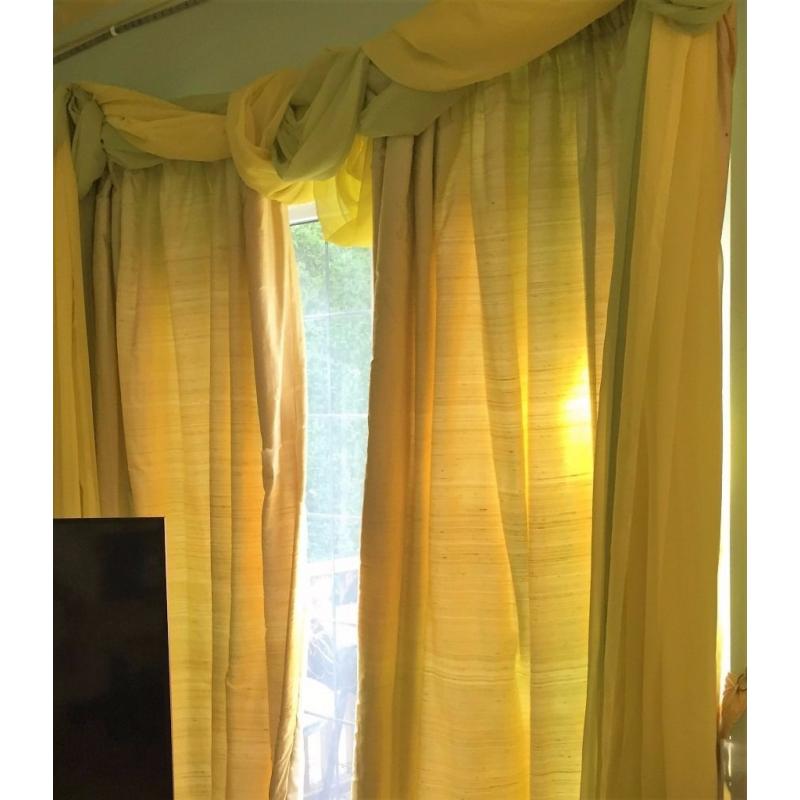 Raw Silk long curtains for Patio doors or big windows lime green and yellow to brighten up any home