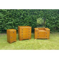 Retro bedroom furniture set, chest of drawers, bedside cabinet, dresser.