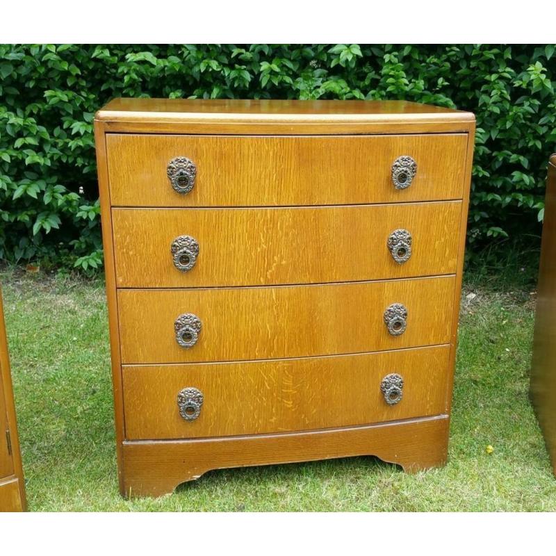 Retro bedroom furniture set, chest of drawers, bedside cabinet, dresser.