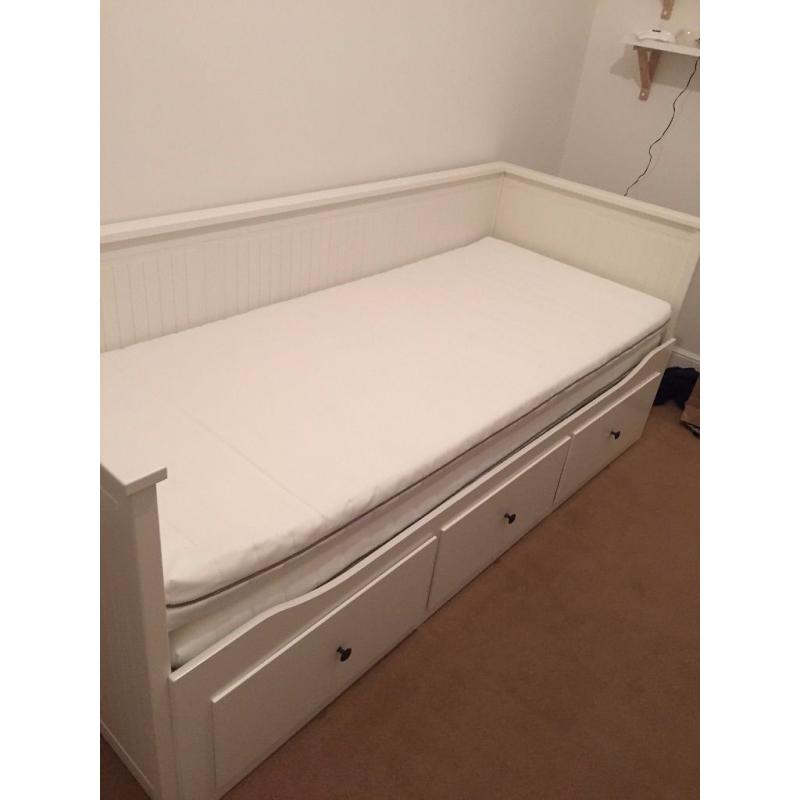 IKEA Hemnes Day Bed - White double bed with three drawers and two mattresses