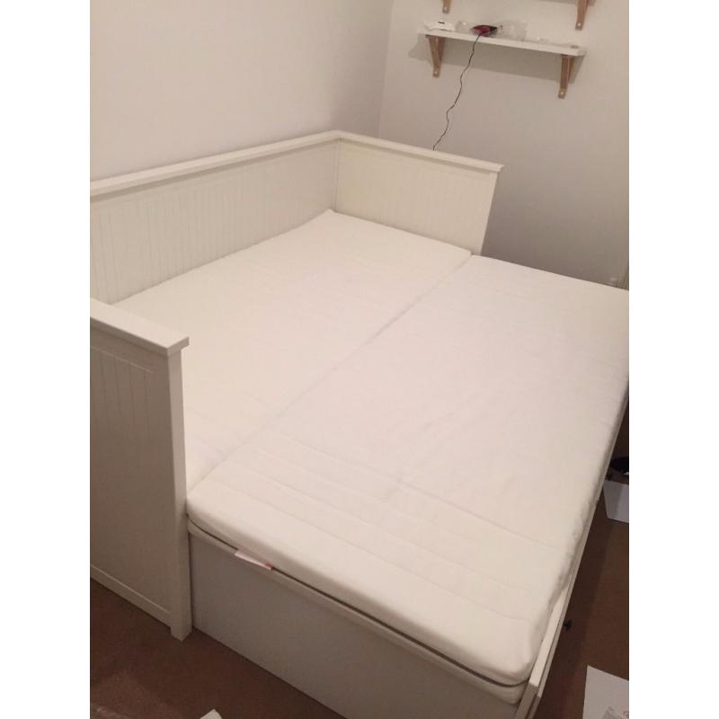 IKEA Hemnes Day Bed - White double bed with three drawers and two mattresses