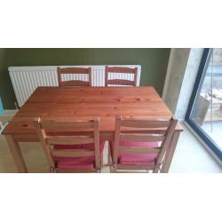 Dining table, 4 chairsand cushions