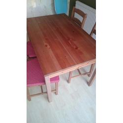 Dining table, 4 chairsand cushions