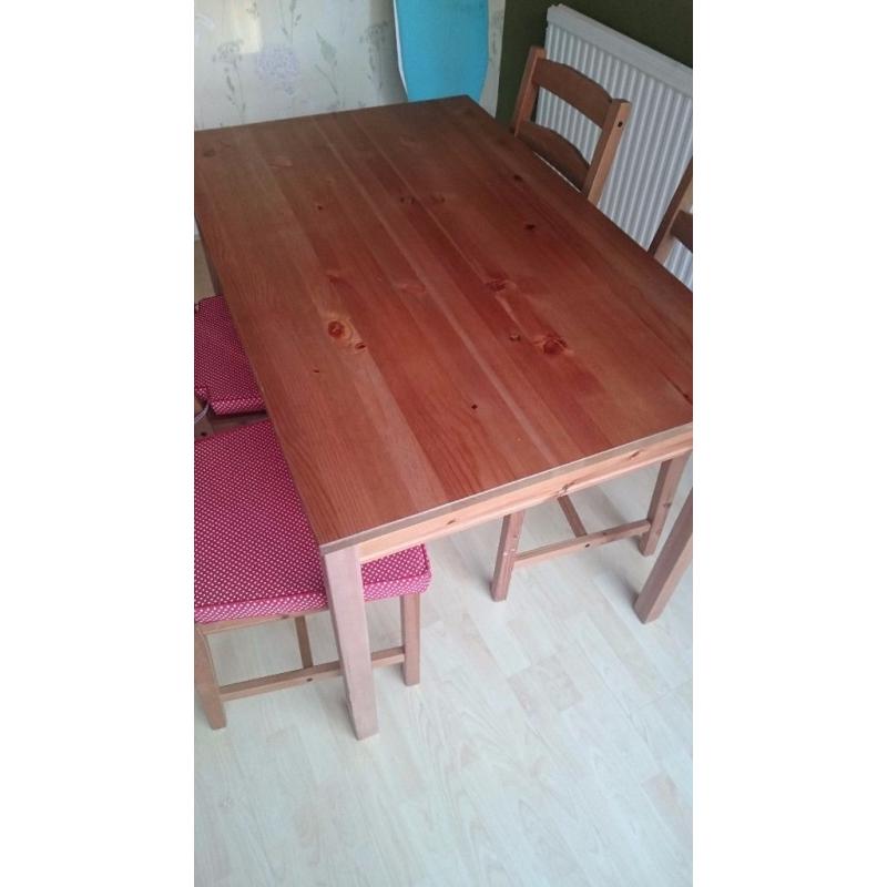 Dining table, 4 chairsand cushions