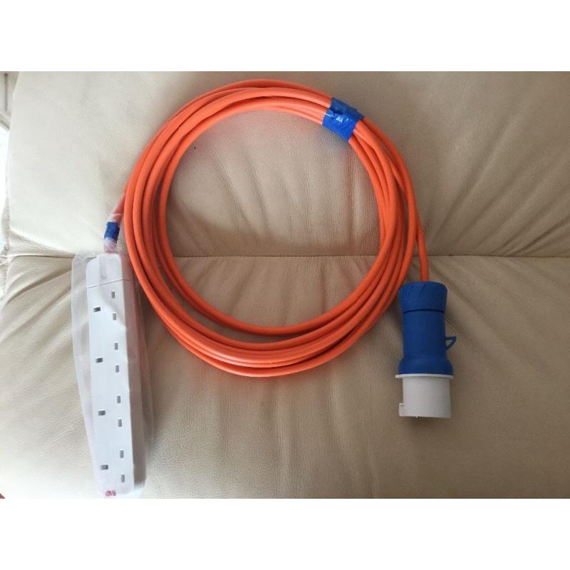 Camping electric power cable for tent or awning brand new 10m long with 4way socket and site plug