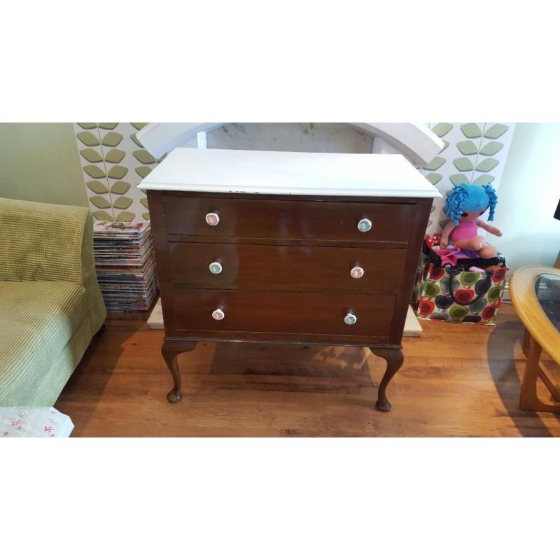 Vintage Retro Chest of Drawers 3 Drawers Dresser Sideboard Queen Anne Legs