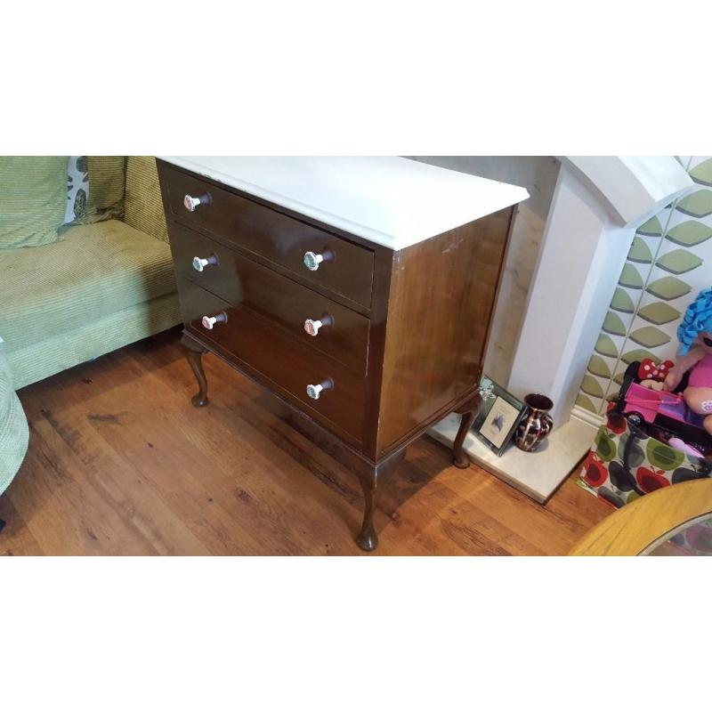 Vintage Retro Chest of Drawers 3 Drawers Dresser Sideboard Queen Anne Legs