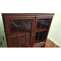 Vintage Mahogany Glass Display Cabinet with Storage in Excellent Condition