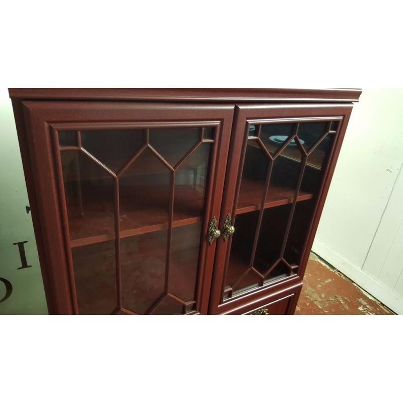 Vintage Mahogany Glass Display Cabinet with Storage in Excellent Condition