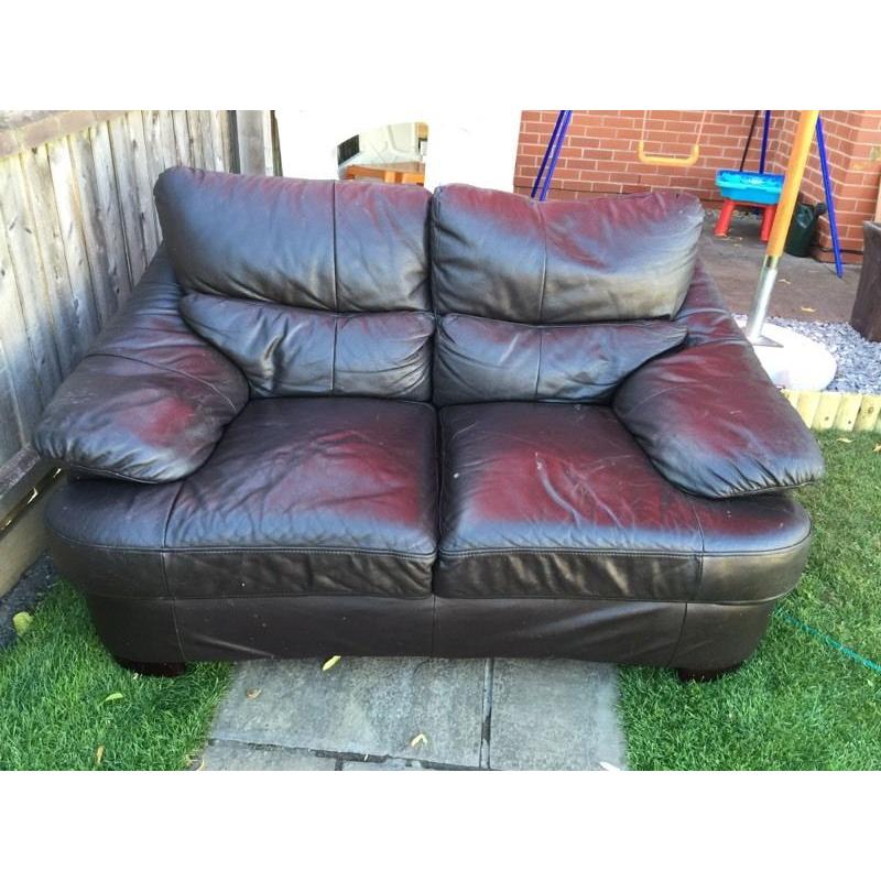 2 seater Brown leather sofa