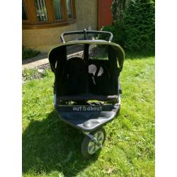 Out 'n' About Nipper 360° Black Double Buggy - Good Condition