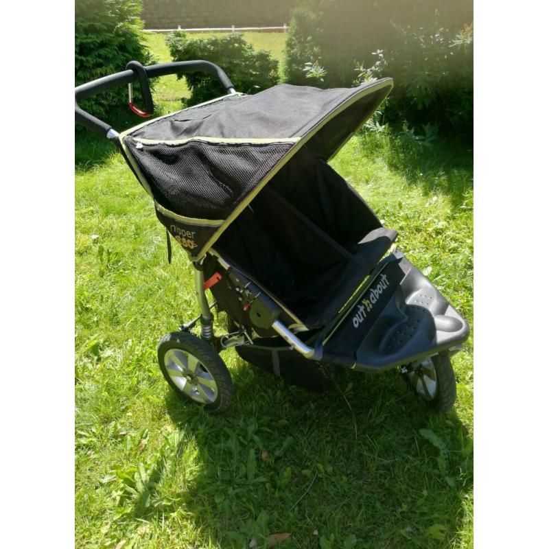 Out 'n' About Nipper 360° Black Double Buggy - Good Condition